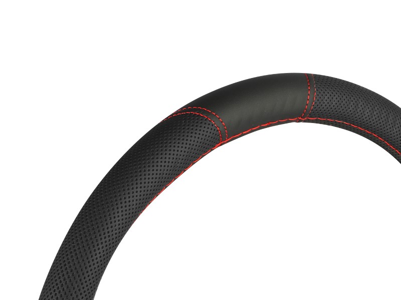 Steering wheel cover PU 37-39 cm "M", partially perforated, black + red threads