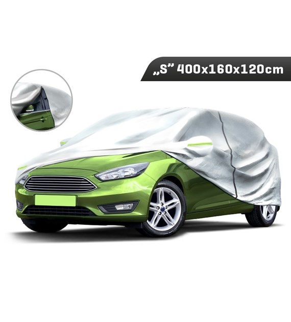 Car cover  S  400x160x120 cm, 3-layers, reflectors, zipper at door