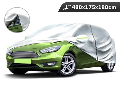 Car cover  L  480x175x120 cm, 3-layer, reflectors, zipper at door