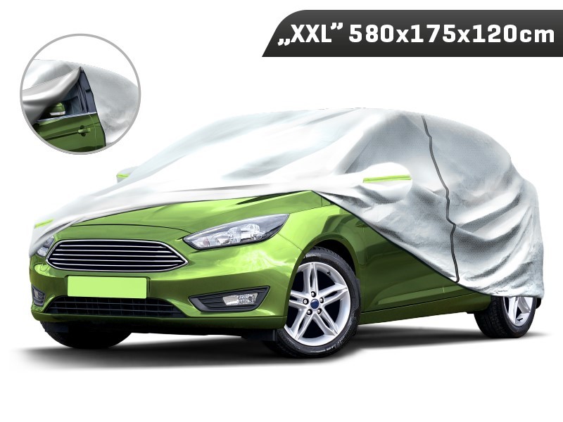Car cover XXL 580x175x120 cm, 3-layer, reflectors, zipper at