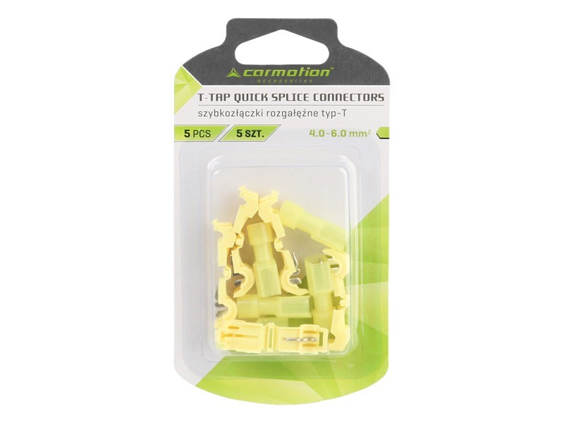 T-type quick couplers, yellow, 4.0-6.0 mm², 12-10 AWG, 15A max, 5 pcs