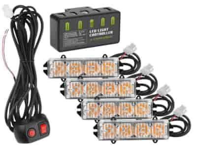 Warning lamps 12V 16W, set of 4 with controller and wired remote control