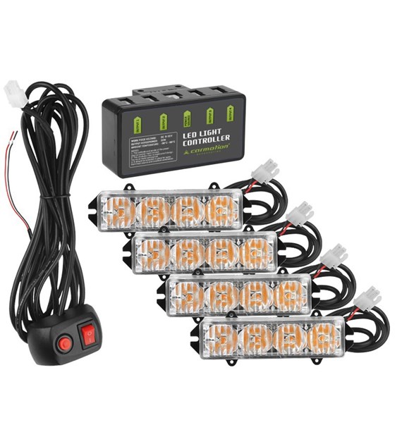Warnleuchten 12V 16W, 4er Set mit Controller und Fernbedienung am Kabel