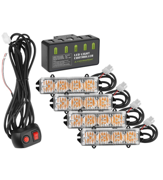 Warning lamps 12V 16W, set of 4 with controller and wired remote control