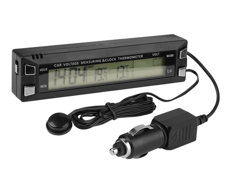 Thermomètre intérieur/extérieur avec voltmètre et horloge, éclairé -  Plateforme