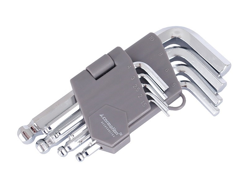 Hex keys, spherical, 130mm, sizes 1.5 - 10mm, 9 pcs