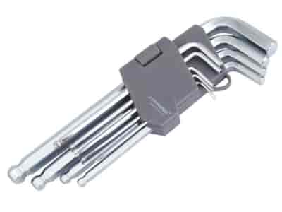 Klucze imbusowe kuliste, 180 mm, rozmiary 1,5 - 10 mm, 9 szt.