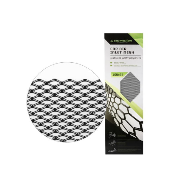 Grille de calandre en aluminium, maille 7x12 mm, losange, feuille 100x33 cm, noir