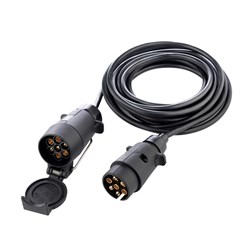 Trailer power cable with plug and 7-pin socket, 5 m long