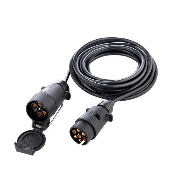 Trailer power cable with plug and 7-pin socket, 5 m long