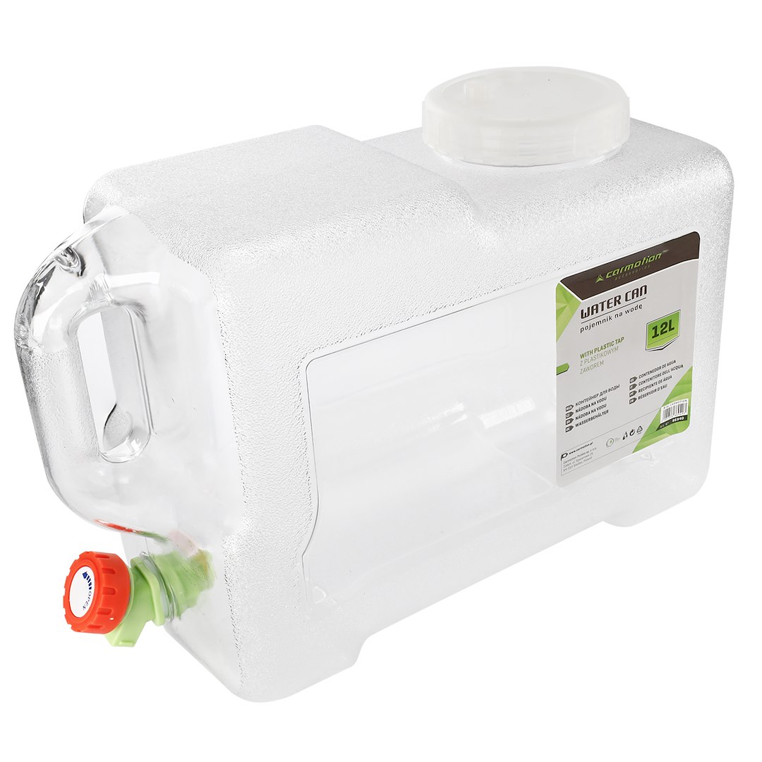 Water jerrycan 12L with plastic valve, transparent - carmotion.pl