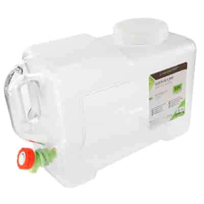 Water jerrycan 12L with plastic valve, transparent
