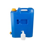 Pojemnik na wodę 20L z plastikowym zaworem + dozownik na mydło lub środek dezynfekujący