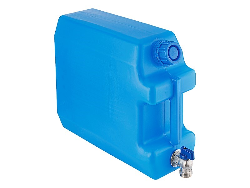 Wasserkanister 10L  mit 26 mm kurzem Metallgewindeventil, blau