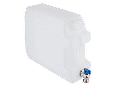 Pojemnik na wodę 10L z górnym krótkim metalowym zaworem z gwintem 26 mm, biały