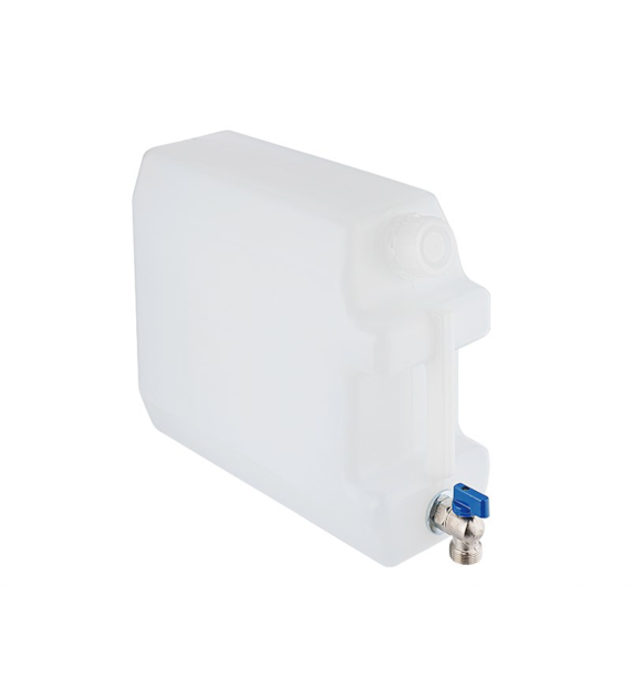 Wasserkanister 10L  mit 26 mm kurzem Metallgewindeventil, weiß