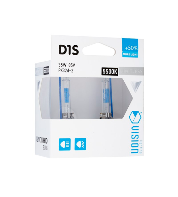 Ampoules Xénon VISION D1S 5500K 85V 35W PK32d-2 + 50% limitless white, 2 pcs