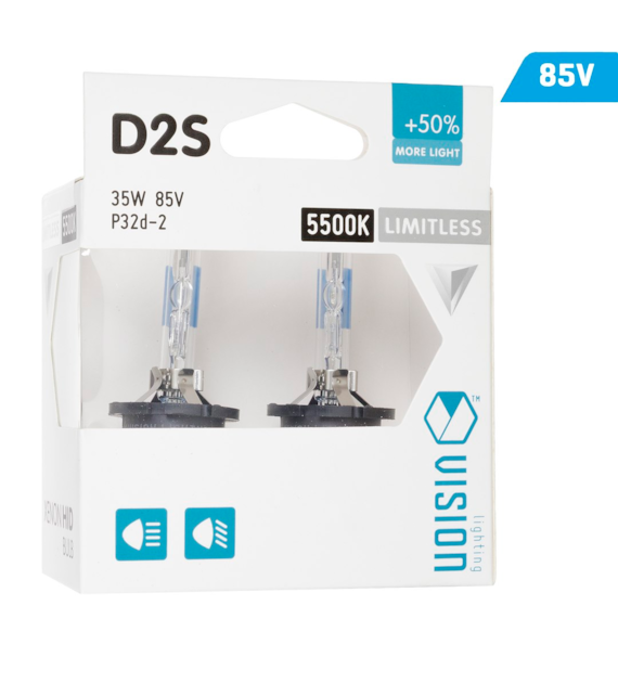 Ampoules Xénon VISION D2S 5500K 85V 35W P32d-2 + 50% limitless white, 2 pcs