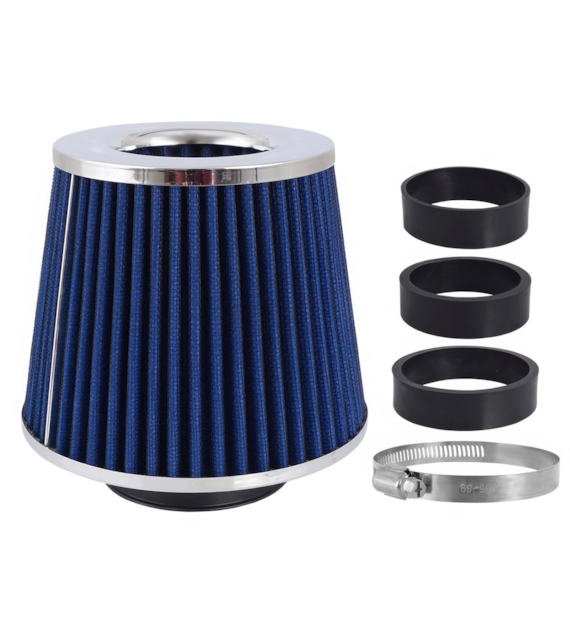 Konischer Luftfilter 155x130x120mm, blau/chrom, Adapter: 60, 63, 70 mm