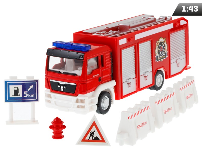 Modèle 1:64, RMZ City Camion de Pompiers + accessoires - Plateforme
