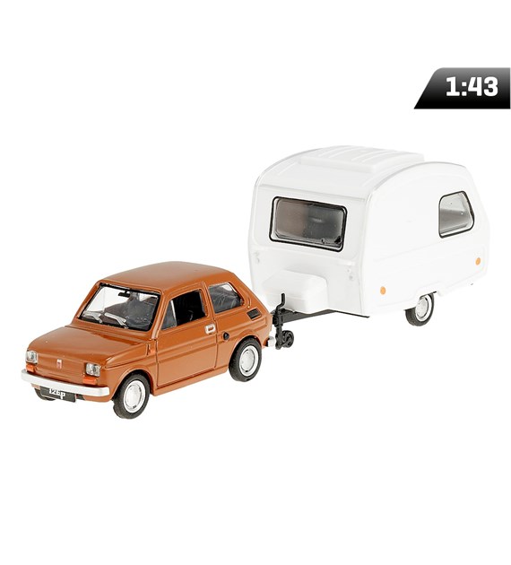 Model 1:43 Zestaw Fiat 126p + przyczepa Niewiadów Kemping, brązowy