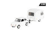 Model 1:43 Zestaw Fiat 126p + przyczepa Niewiadów Kemping, biały