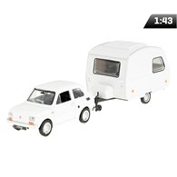 Model 1:43 Fiat 126p + Niewiadów caravan, white