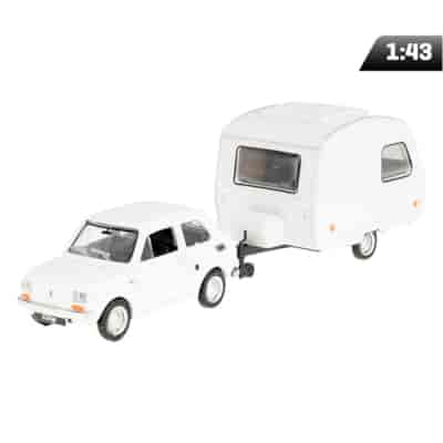 Model 1:43 Fiat 126p + Niewiadów caravan, white