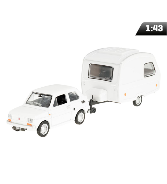 Model 1:43 Fiat 126p + Niewiadów caravan, white