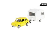 Model 1:43 Zestaw Fiat 126p + przyczepa Niewiadów Kemping, żółty