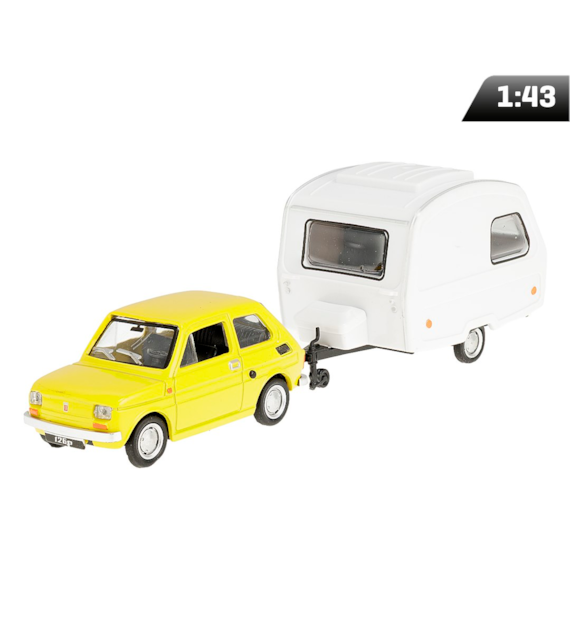 Model 1:43 Fiat 126p + Niewiadów caravan, yellow