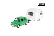 Model 1:43 Zestaw Fiat 126p + przyczepa Niewiadów Kemping, zielony
