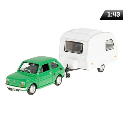 Model 1:43 Zestaw Fiat 126p + przyczepa Niewiadów Kemping, zielony