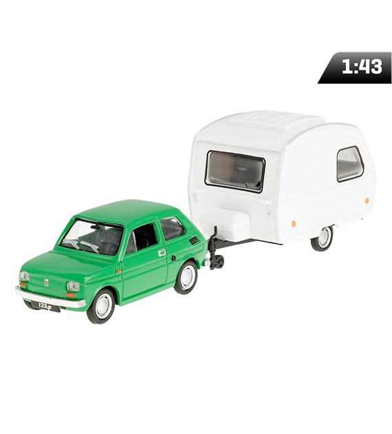 Model 1:43 Zestaw Fiat 126p + przyczepa Niewiadów Kemping, zielony