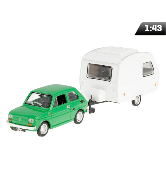 Model 1:43 Fiat 126p + Niewiadów caravan, green