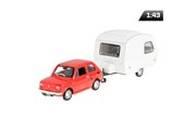Model 1:43 Zestaw Fiat 126p + przyczepa Niewiadów Kemping, czerwony