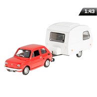 Model 1:43 Fiat 126p + Niewiadów caravan, red