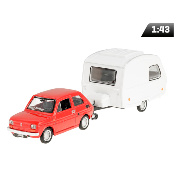 Model 1:43 Fiat 126p + Niewiadów caravan, red