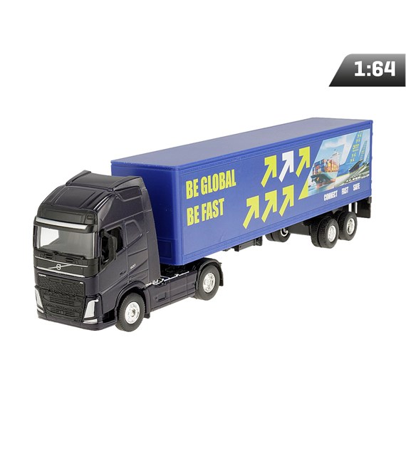 Modèle 1:64, Tracteur bleu marine, remorque BE GLOBAL