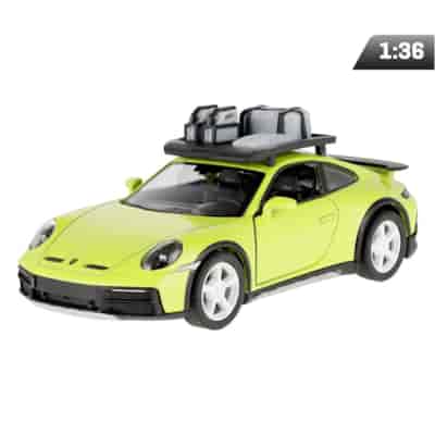 Model 1:36, Porsche 911 Rallye z bagażnikiem dachowym, żółty
