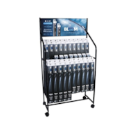 Jeu de balais d'essuie-glace plats BLOOM Multifit avec 10 adaptateurs, 90 pcs + nouveaux adaptateurs + un présentoir sur pied à roulettes