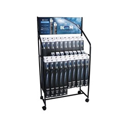 Zestaw wycieraczek bezszkieletowych BLOOM Multifit z 10 adapterami, 90 szt. + nowe adaptery + ekspozytor stojący z kółkami