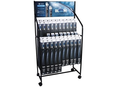 Set of flat wiper blades BLOOM U Multifit with 10 adapters, 90 pcs + new adapters + a standing display with wheels