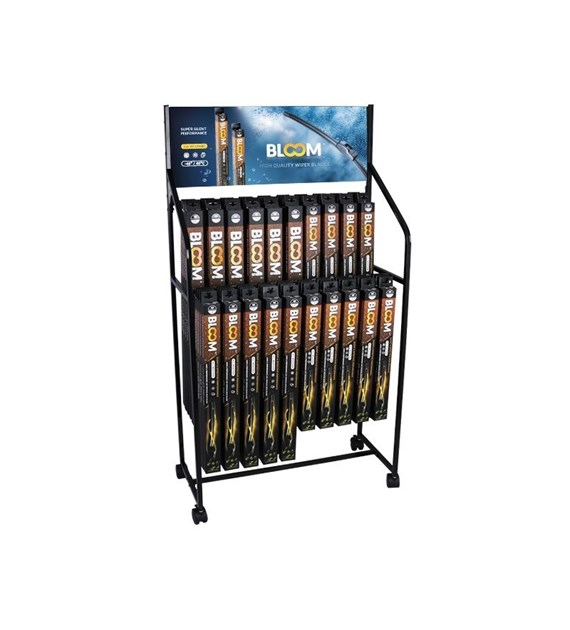 Set of flat wiper blades BLOOM U, 90 el.  + A standing display with wheels
