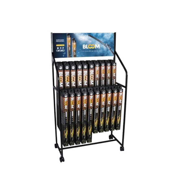 Set of flat wiper blades BLOOM U, 90 el.  + A standing display with wheels