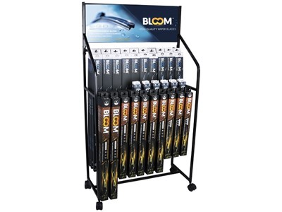 Set of flat wiper blades BLOOM U MIX U + Multifit with 10 adapters, 90 pcs  + New adapters + a standing display with wheels