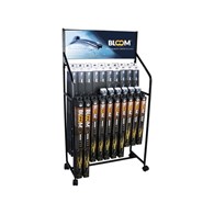 Zestaw wycieraczek bezszkieletowych BLOOM MIX U + Multifit z 10 adapterami, 90 szt. + adaptery + ekspozytor stojący z kółkami