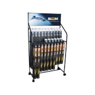 Jeu de balais d'essuie-glace plats BLOOM MIX U + Multifit avec 10 adaptateurs, 90 pièces + nouveaux adaptateurs +  présentoir sur pied à roulettes