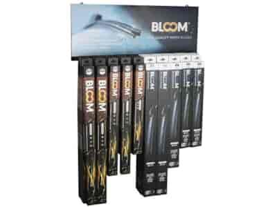 Jeu de balais d'essuie-glace plats BLOOM MIX U + Multifit avec 10 adaptateurs, 40 pcs + présentoir suspendu