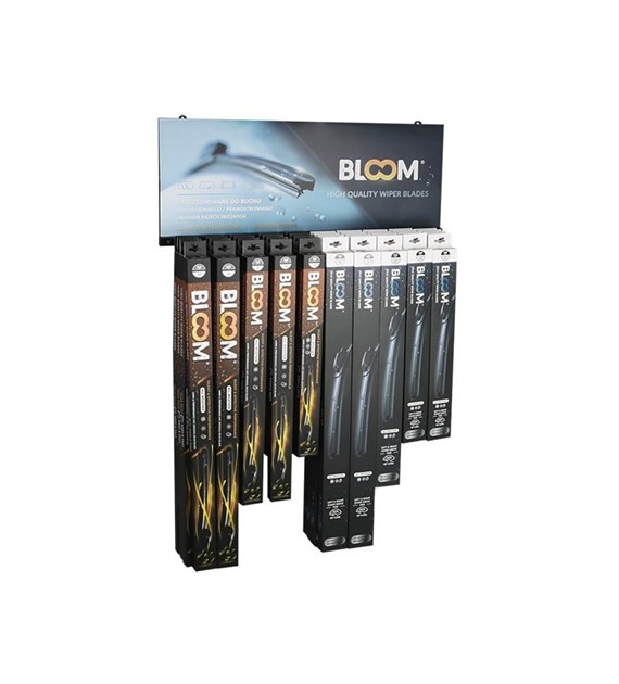 Set Flachwischerblätter BLOOM MIX U + Multifit mit 10 Adaptern, 40 Stk  + Hängedisplay